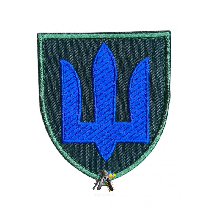 Шеврон тризуб синій на оливі 
