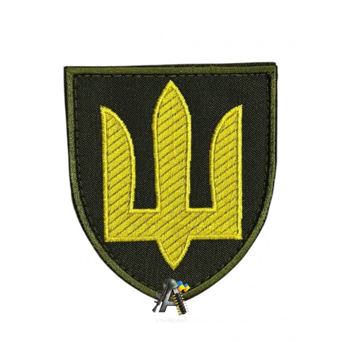 Шеврон тризуб жовтий на оливі